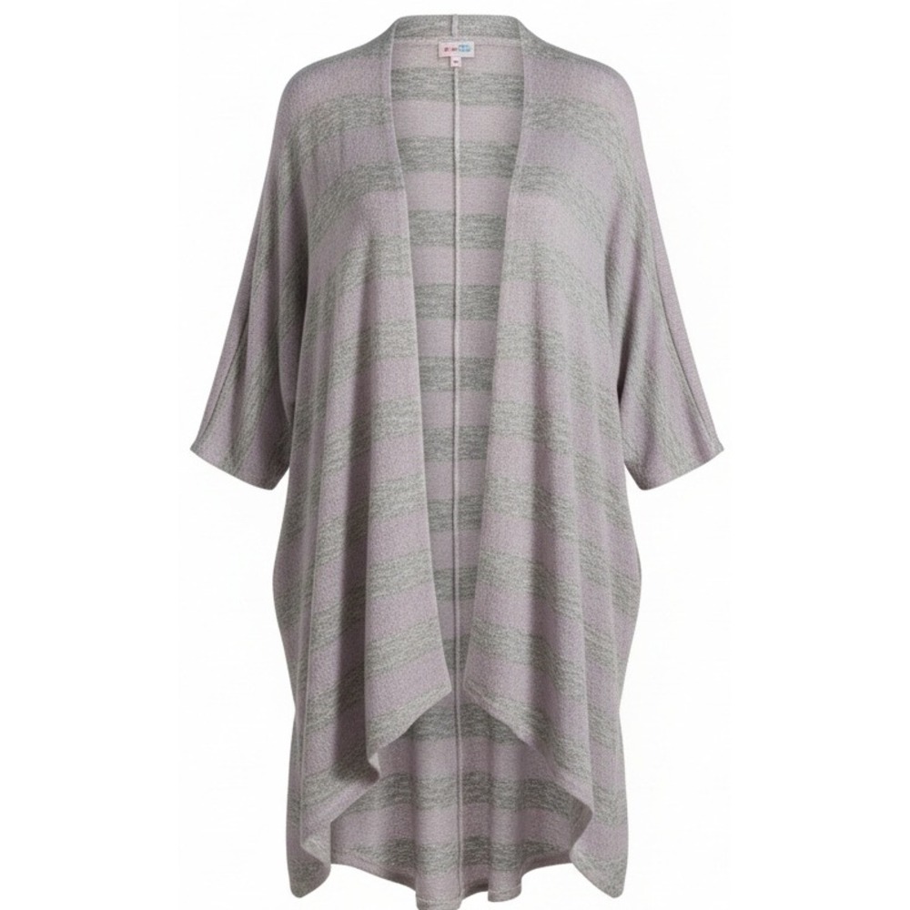 LuLaRoe Open Front Pink/Gray Striped Asymmetrical Cardigan Sweater‎ Womens Small